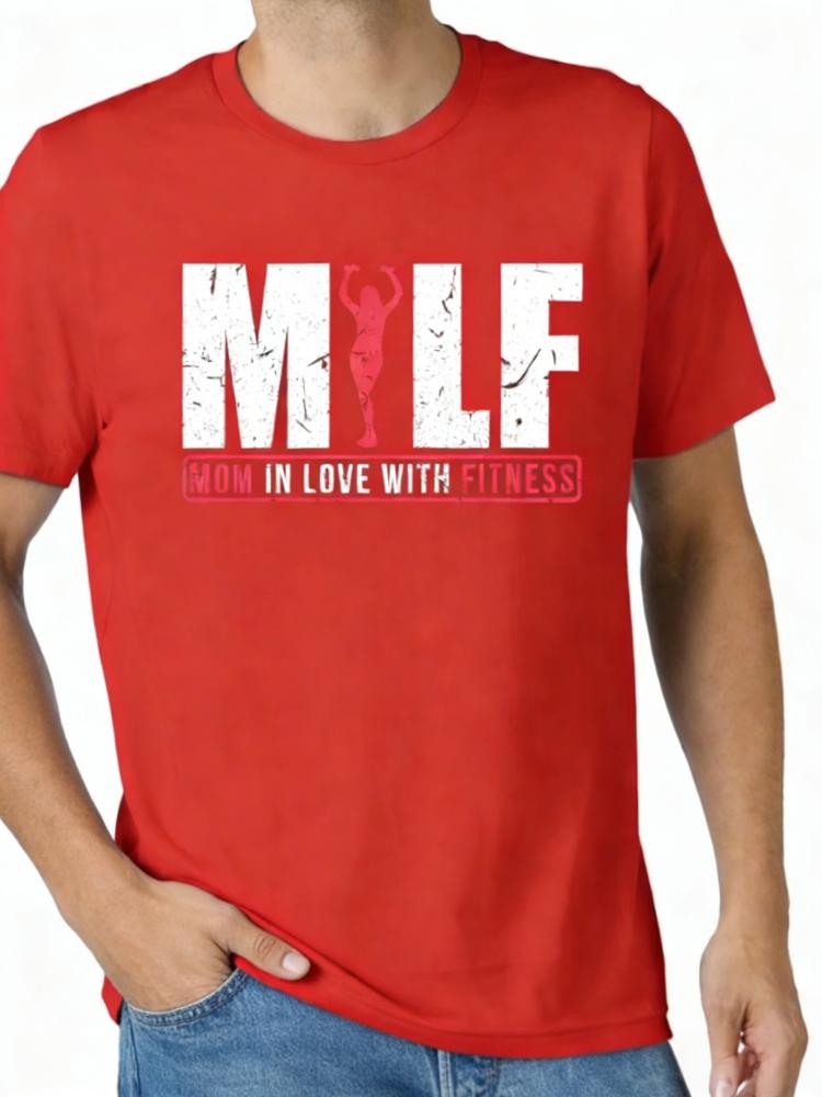 SpringSummer MILF Mom in Love with Fitness Pattern Letter Printed Cotton Tshirt Fashion Casual Short Sleeve Round Neck Tshirt