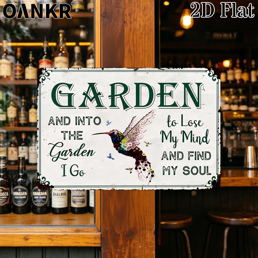 Iron Painting Garden Hummingbird Floral Quote Art Funny Retro Metal Tin Painting for Patio Farmhouse Garden Home Wall Decor 20x30cm(7.8x11.8inch)