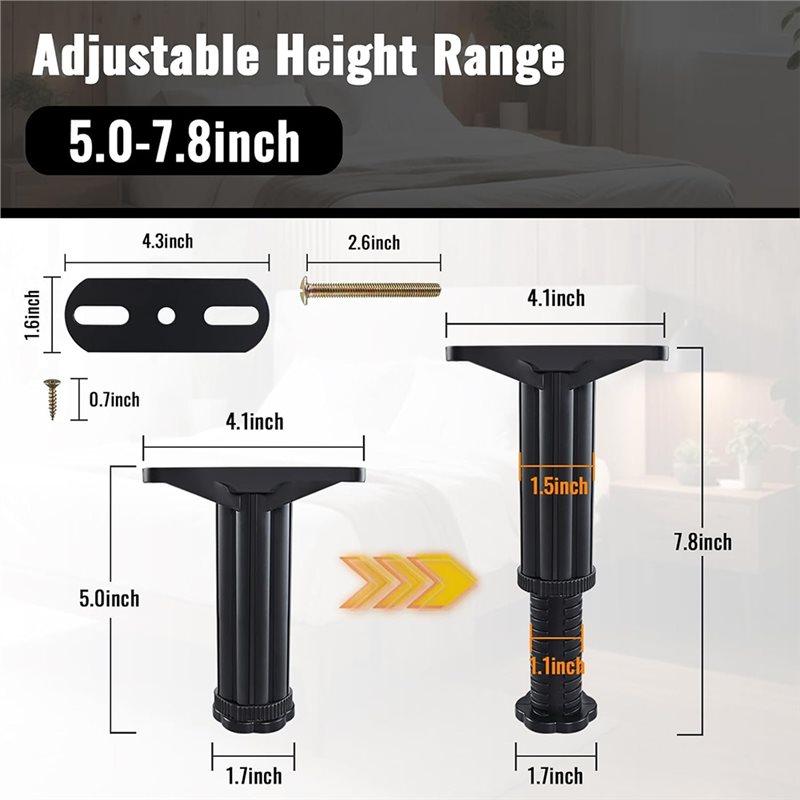 Premium-Adjustable Height For Bed Support Legs 8PCS 5.0 To 7.8 Inch Heavy Duty For Bed Frame And Slat Support