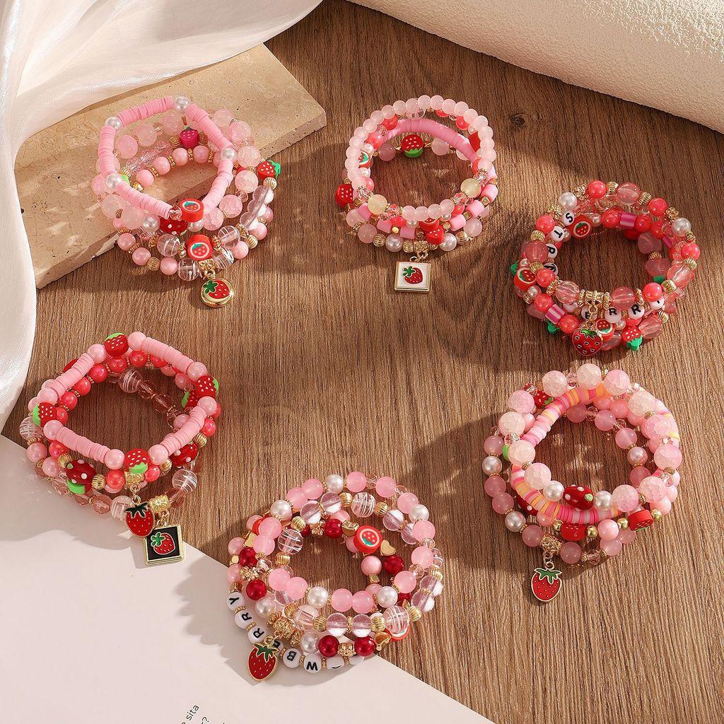 Strawberry Pendant Beaded Bracelet Set With Crystal Glass For Womens Fashion Accessories