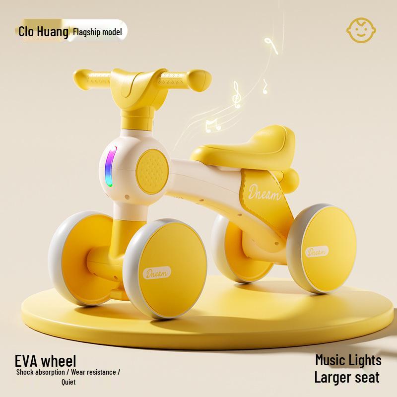 Children's Four-Wheel Balance Bike with Music and Lights, No Pedals, Ages 1-4.