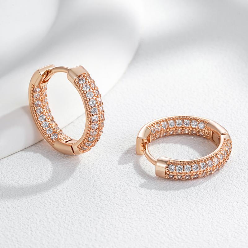 Double Layer Full Natural Zircon Big Hoop Earrings Women Fashion  Rose Gold Color High Quality Fine Daily Jewelry