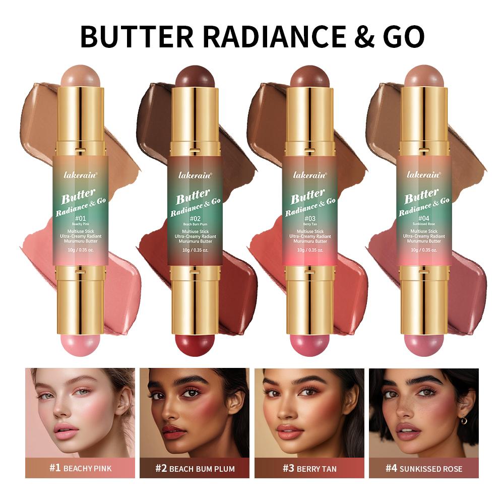 Xiaomi Butter Glow & Go Multiuse Stick Double-Headed Bronzer Blush Stick for Cheeks Contours Light Glossy Bronze&Pink Blusher Cosmetics