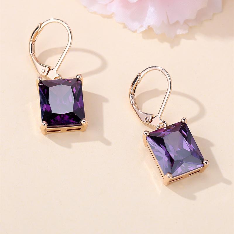 Módní zlatá barva obdélníkové fialové visací náušnice princezna zásnubní náušnice šperky