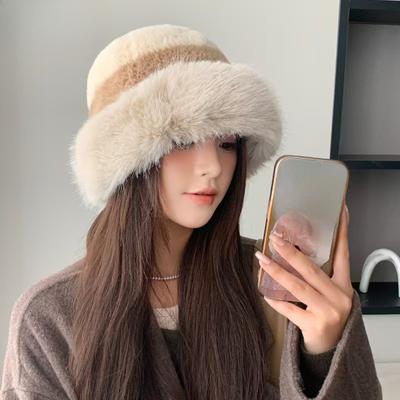 Winter Plüsch Fischerhut Damen Casual Warme Mütze Imitation Kaninchenfell Plüschmütze Damen