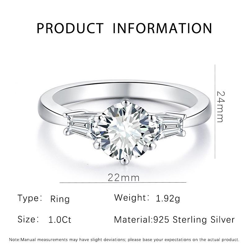 S925 Sterling Silver Six-Prong Moissanite Ring for Women - Elegant, High-End, Simple Design Size 9