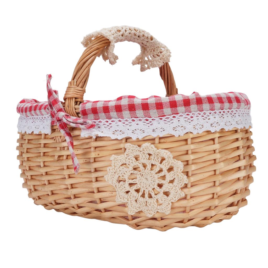 Wicker Picnic Basket with Removable Liner Hand Woven Empty Picnic Hamper Basket with Handle for Easter Camping Wedding
