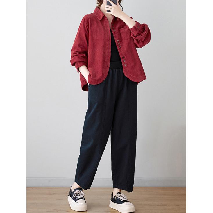 Cardigans Blazer Veste Décontractée Mode Femme Grande Taille Col Rabattu Manches Longues Ample Velours Côtelé Ample L-3XL