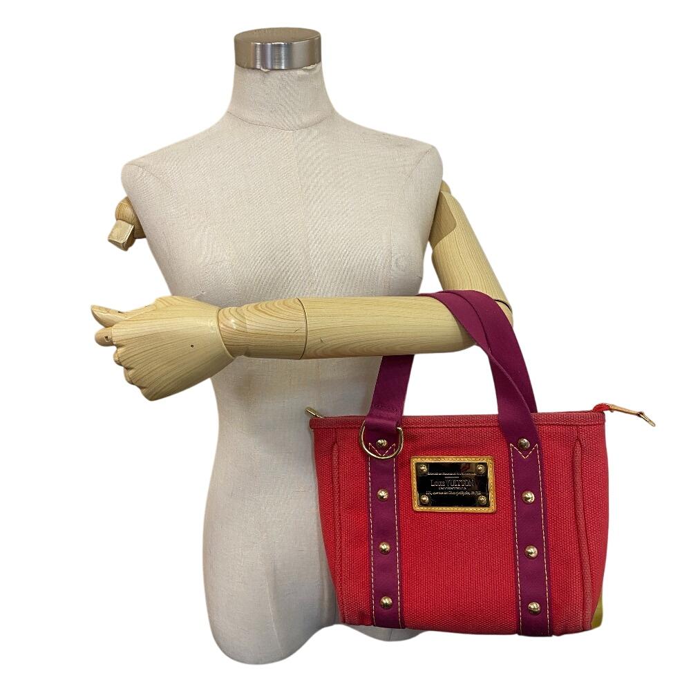 Louis Vuitton M40037 Tote Antigua Canvas Hippo PM Handbag Red Canvas Women Used