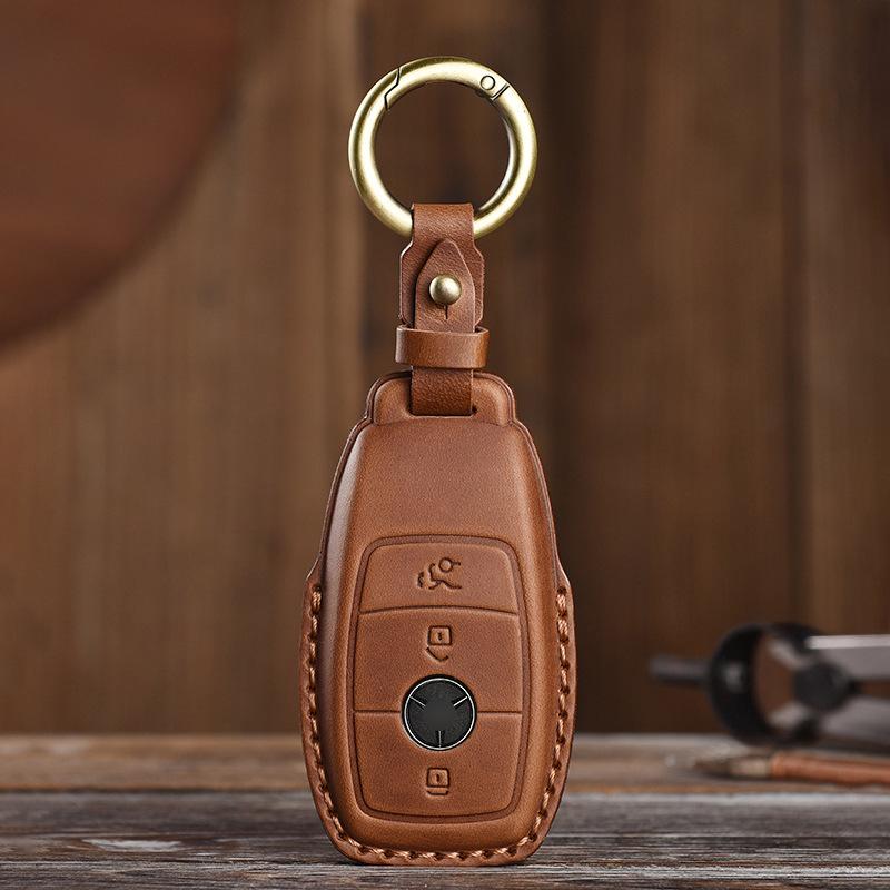 Retro and Old Style Handmade Real Cowhide Car Key Cover Is Suitable for Mercedes-Benz Bag Case.