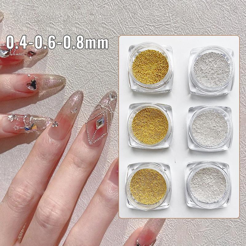 0.4mm-1.5mm 3D Steel Tiny Nail Art Decoration Gold Silver Steel Ball Nail Art Caviar Beads Nails Beads DIY Jewelry Accessories