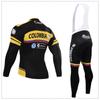 Zimní tým Colombia PRO Muži Cyklistický dres Kalhoty s náprsenkou Soupravy Ropa Ciclismo MTB Thermal Fleece Bike Oblečení Oblečení Bicicleta