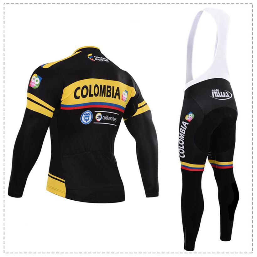 Zimní tým Colombia PRO Muži Cyklistický dres Kalhoty s náprsenkou Soupravy Ropa Ciclismo MTB Thermal Fleece Bike Oblečení Oblečení Bicicleta