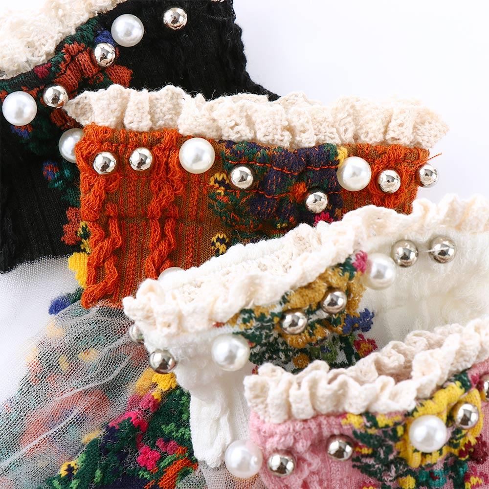 Cute Breathable Summer Pearl Spring Women Hosiery Short Socks Boat Socks Embroidery Flowers Socks