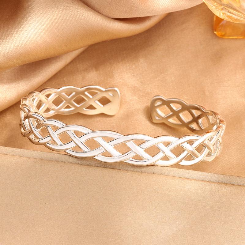 

PANJBJ 925 Sterling Silver Crossing Bracelet for Women Versatile Retro Trend Hollow Out Weave Punk Jewelry Gift Dropshipping