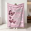 1pc Pink Butterfly And 'TO MY Granddaughter' Printed Pattern Fleece Blanket, Suitable for Sofa, Bed, Travel, Camping And Home Decor, All-Sea