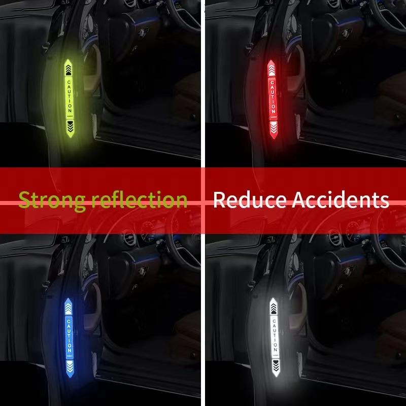 4pcs 2025 Car Safety Warning Reflective Stickers High Brightness Reflector Car Door Opening Safety Warn Mark Sticker Decals