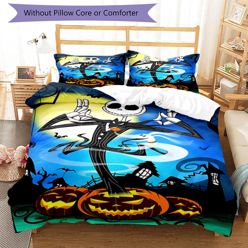3dílná sada povlečení The Nightmare Before Christmas Uzavírání na zip Obsahuje 1 povlak na přikrývku & 2 povlaky na polštář, Měkká a pohodlná pro všechna roční období.