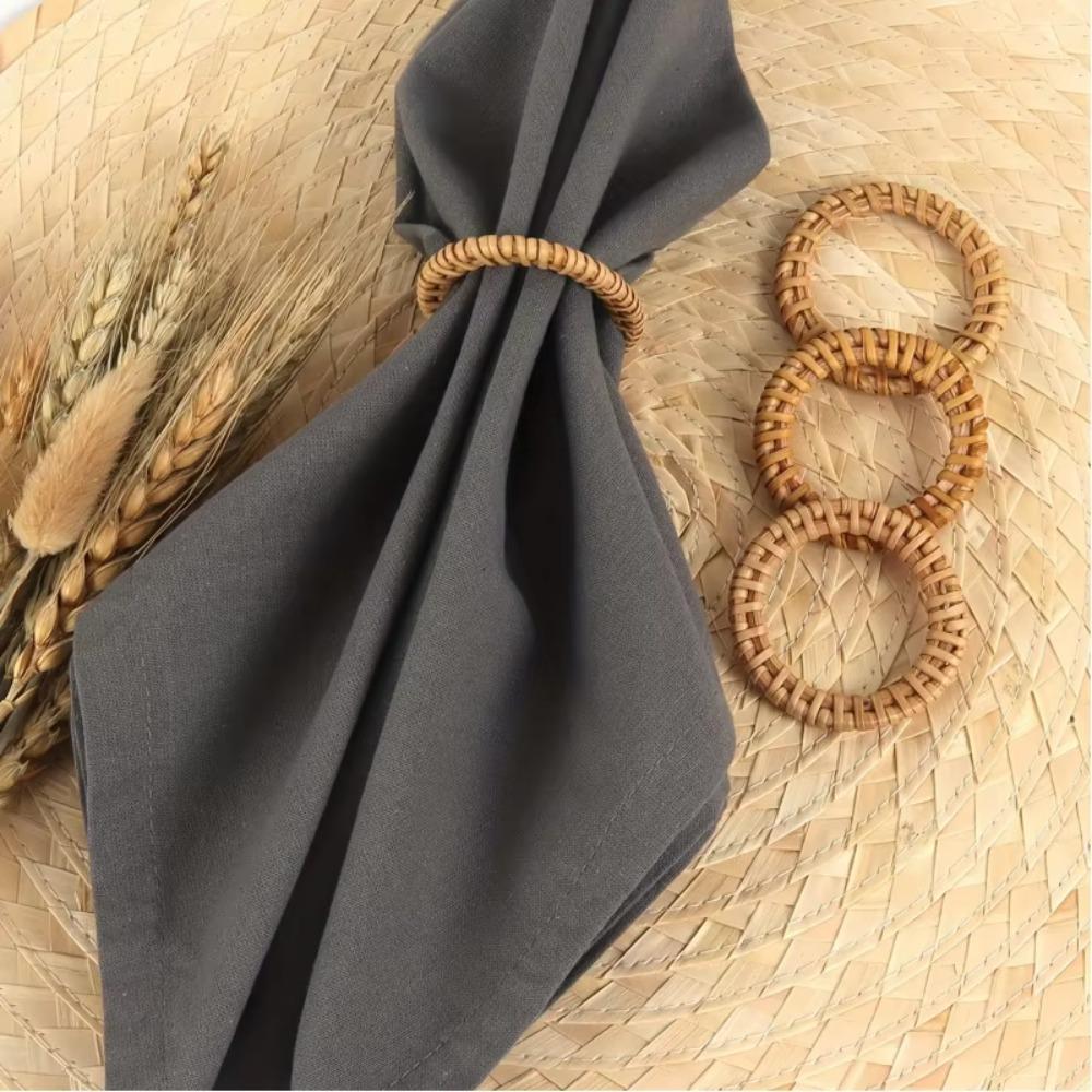 12Pcs Rustic Table Napkin Buckle Hand-woven Napkin Holder Bohemian Rattan Napkin Ring  Party Decor