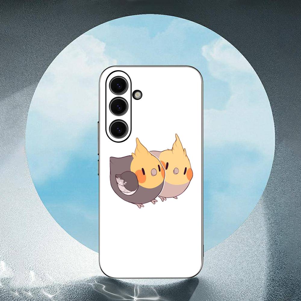 Cartoon Parrot Luxury Black Phone Case For Samsung Galaxy S23 S24 S25 Ultra S22 Plus S21