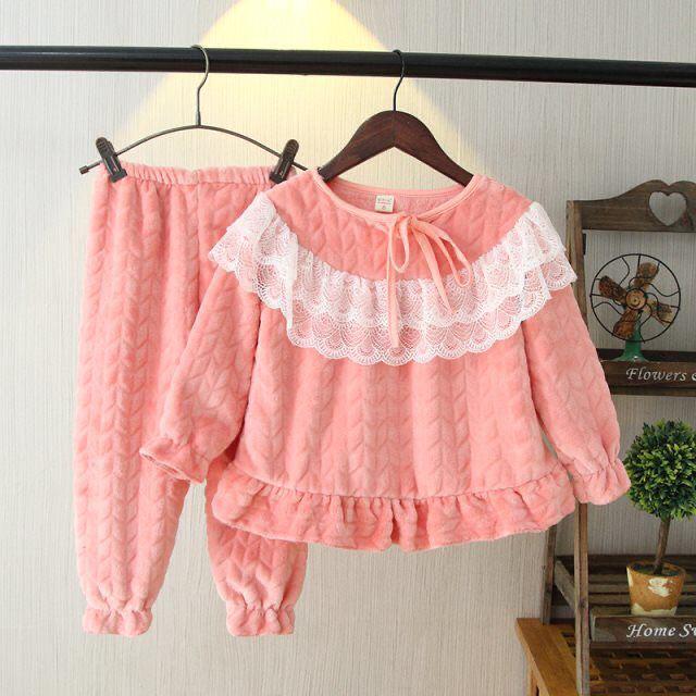 Dziewczęce flanelowe piżamy z polaru koralowego - Zestaw piżam jesienno-zimowych dla mamy i córki