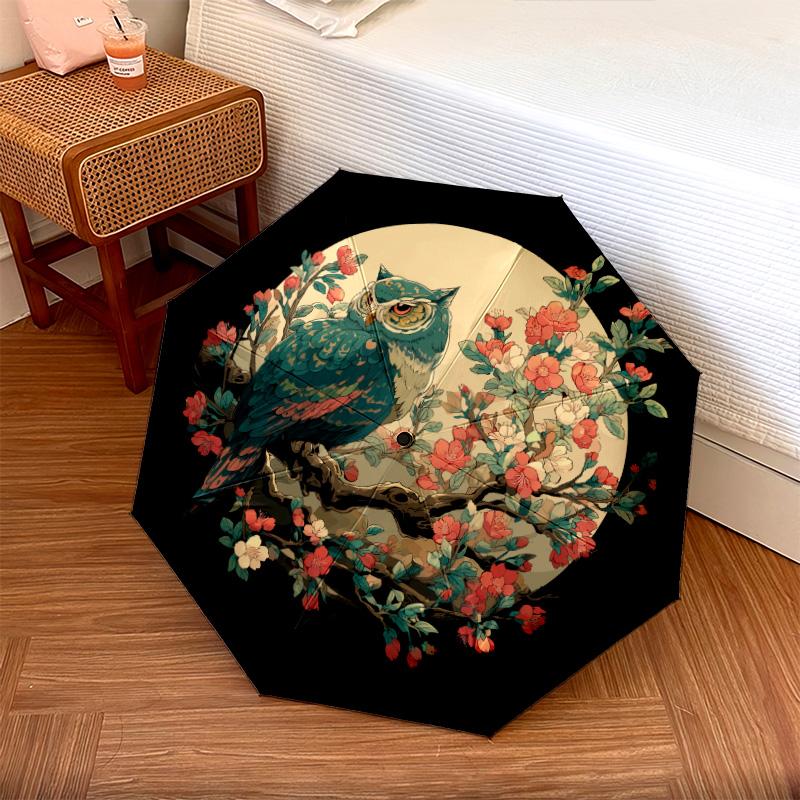 Branch Bird Pattern, Automatic Folding Umbrella, Portable and Foldable Design, 8 Ribs, a Christmas or Birthday Gift.