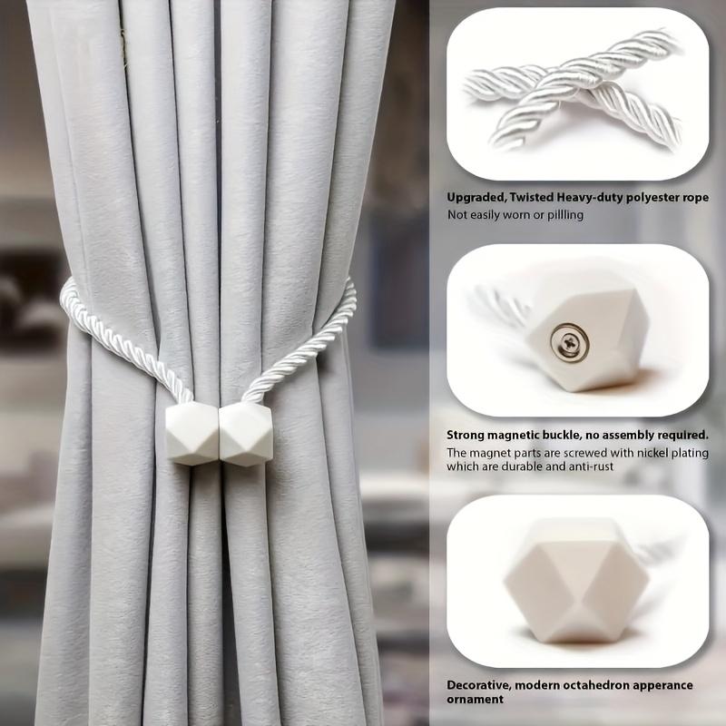 2pc Magnetic Curtain Tieback - Easy No-Drill Installation with Twine Loop, Stylish Holdback for Drapes, Curtains for Living Room