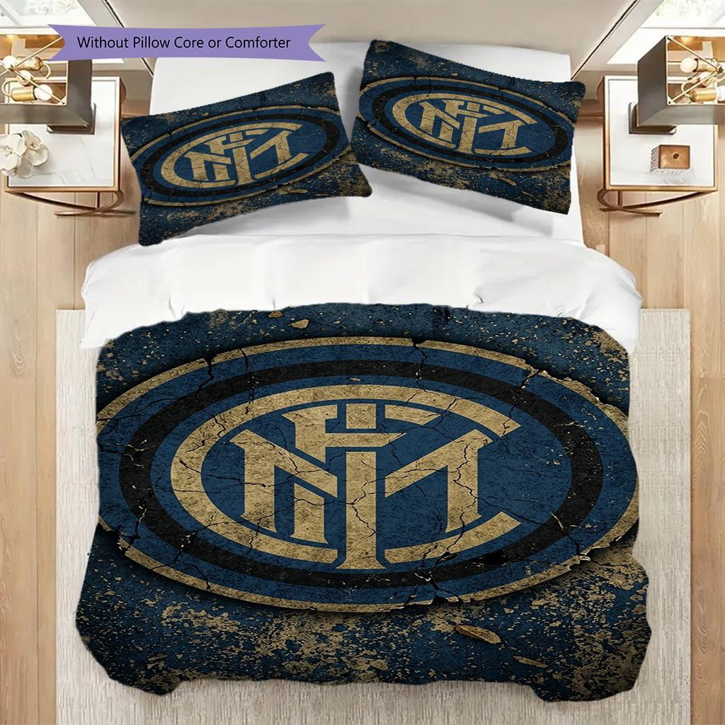 Biancheria da letto con stemma Inter Milan su sfondo blu (1 * copripiumino + 2 * federa, senza nucleo) Copripiumino e federa regalo di Natale compleanno