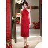 New Chinese red neck cheongsam women's 1011 new bridal toast dress engagement dress