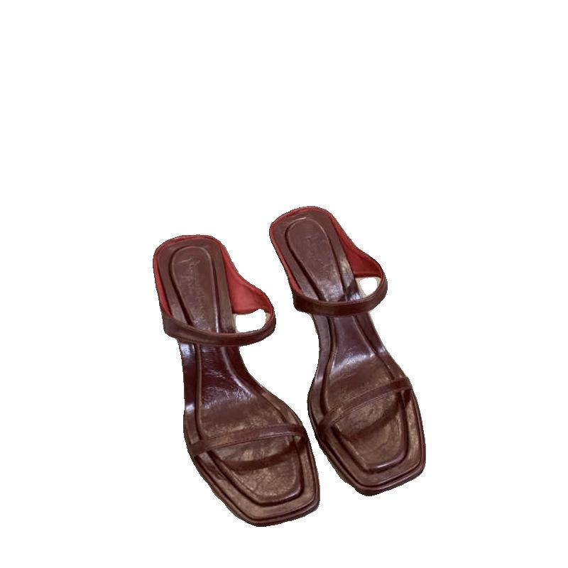 2025 summer new Internet celebrity sexy high-heeled sandals women wear leopard print square head open toe word with stiletto sandals