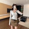 Melanoid V-Neck Coffee T-shirt: Women's Slimming Long Sleeve Base Layer for Autumn/Winter