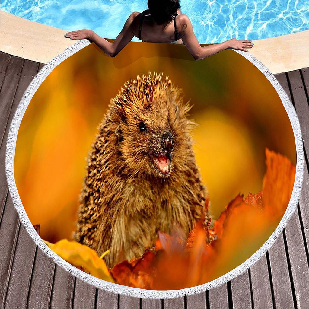 Cute Hedgehog Print Round Beach Towel, Absorbent Quick Dry Soft Sand Free Towel for Bathroom Pool Surf Travel Outdoor Meditation