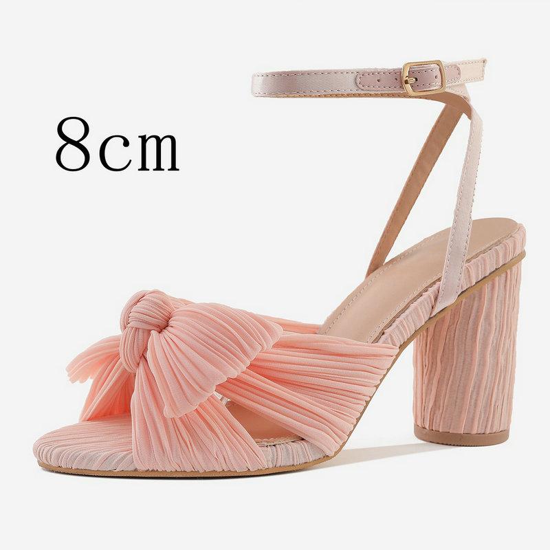 Fashion Satin Bow Thick With A Line Buckle Sandals 2025 New Gentle Wind French Fairy All Match Fashion Sandals