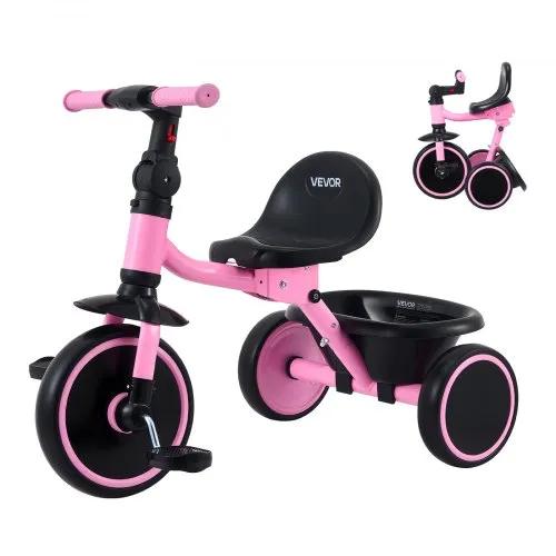VEVOR Toddler Tricycle for 2-5 Year Old, Folding Kids Trike with Adjustable Seat, Storage, Carbon Steel Frame, Handlebar Grips for Outdoor Play