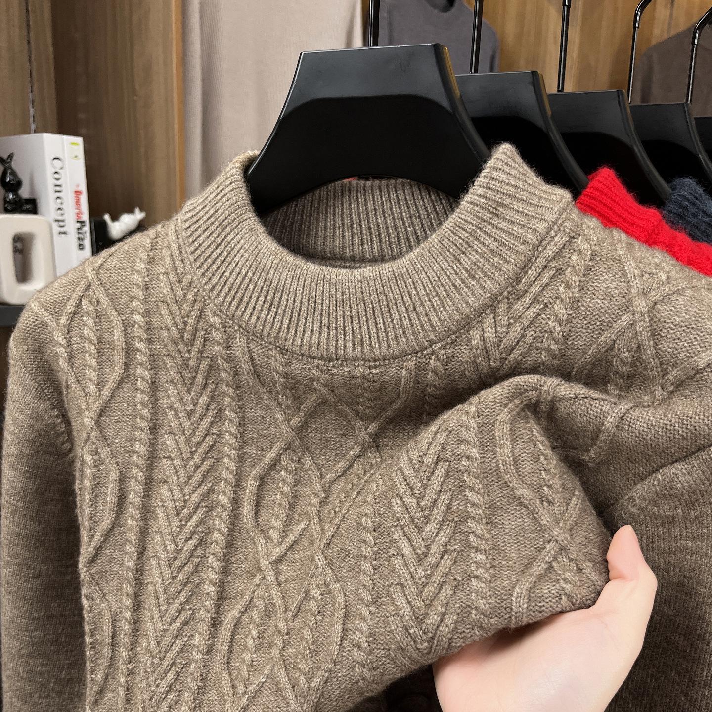 

Men s Autumn & Winter Jacquard Knit Half-High Collar Sweater - Comfortable, Thick, Versatile. XL бежевий