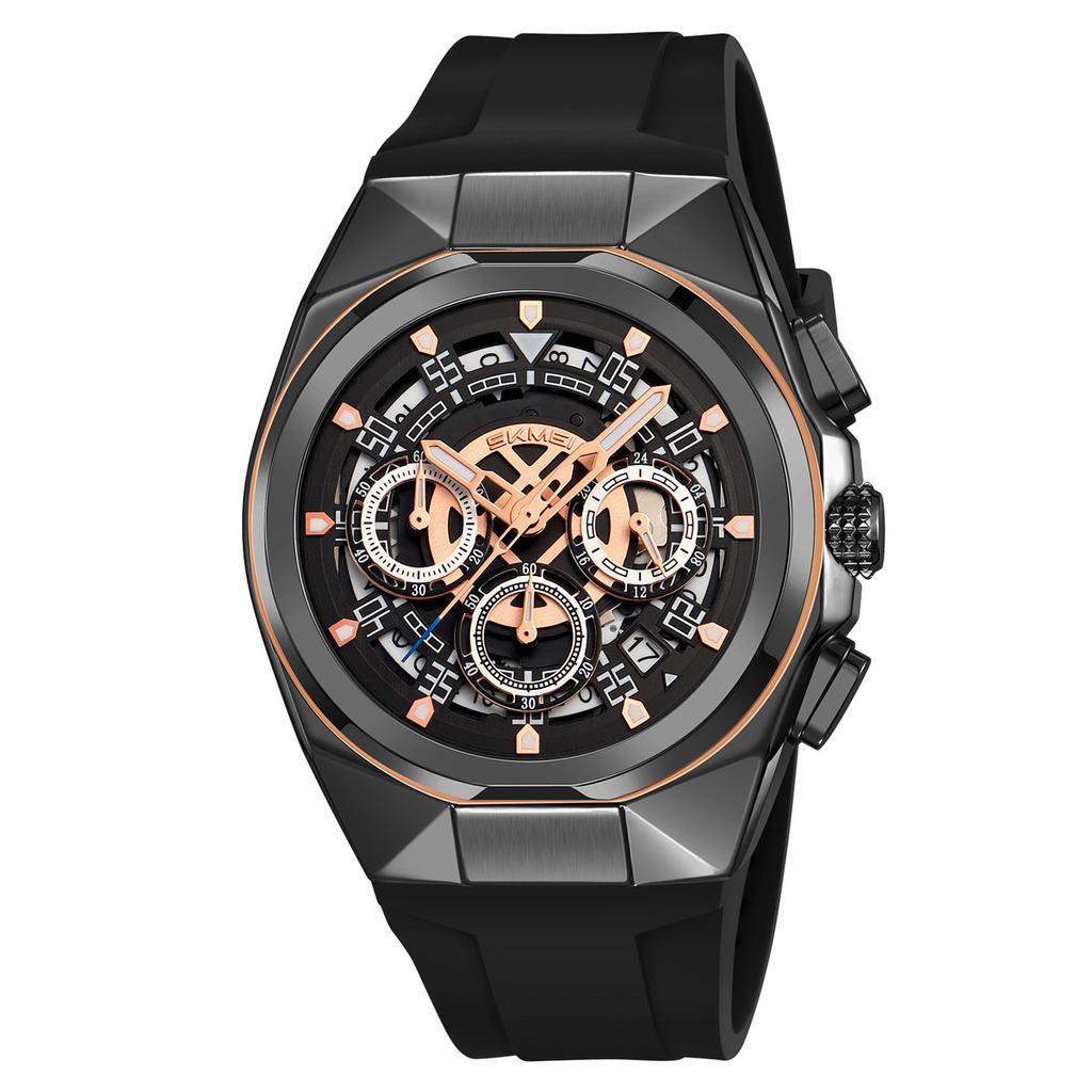 Men's Watch Calendar Chronograph Multifunctional Quartz Watch Hollow Dial Waterproof Luminous Watch Merchant