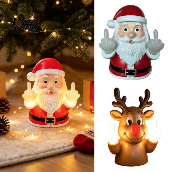 Funny Santa Claus Middle Finger Lamp Christmas Light, Naughty Reindeer Giving with LED Unique Office Desk Accessories Warm Glow, Wall And