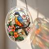 Round Hanging Stained Glass Panel with Butterfly and Floral Pattern for Window or Wall Decoration Indoor Outdoor Use