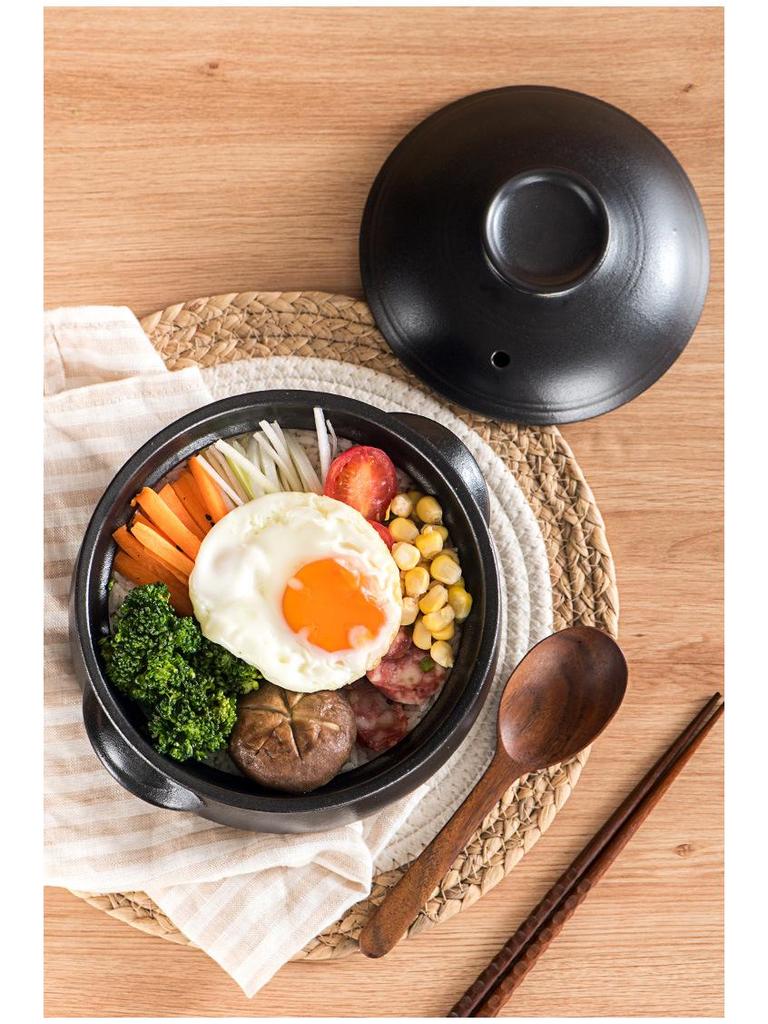 Black Stoneware Korean Drum-shaped Casserole: High-Temperature Resistant Ceramic Stew Pot for Household and Commercial Use