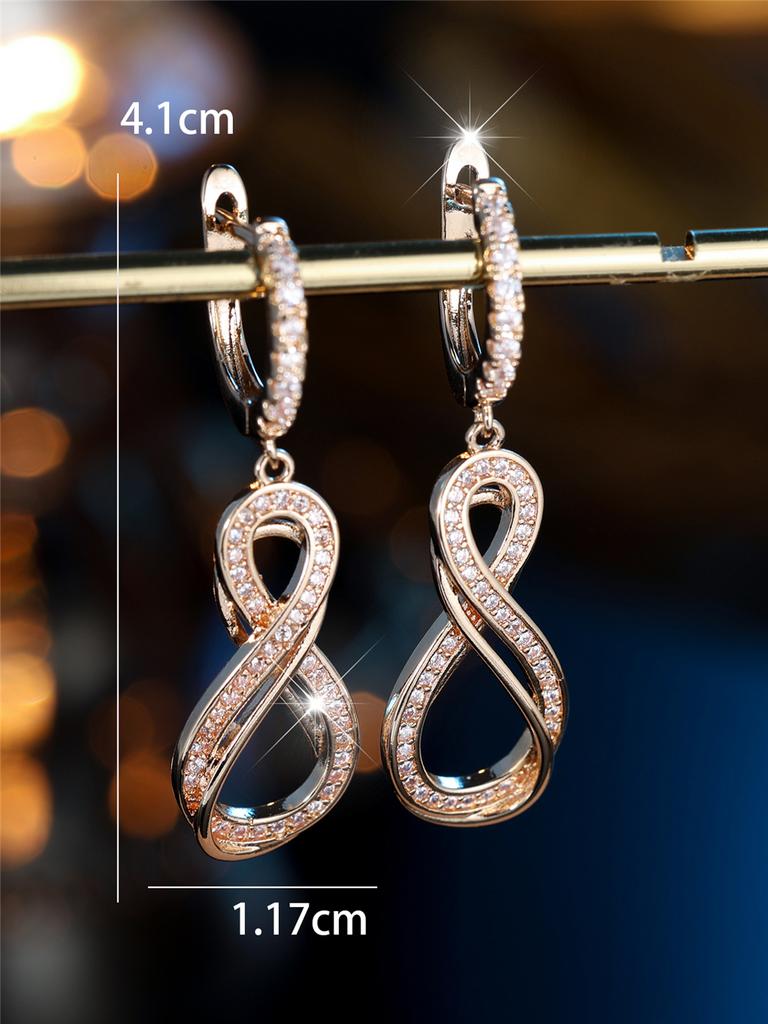 Charm Female Small White Round Zircon Infinity Hoop Earrings Vintage Gold Color Simple Wedding  For Women