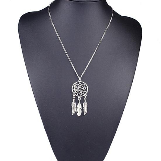 Women's Ethnic Style Retro Dream Catcher Feather Pendant Sweater Chain Necklace