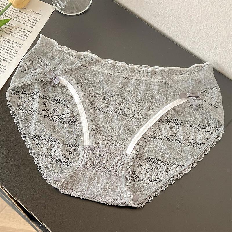 Lace Underwear Women's Pure Cotton Antibacterial Ice Silk Traceless Summer Mid Waist Sexy Girl Triangle Shorts