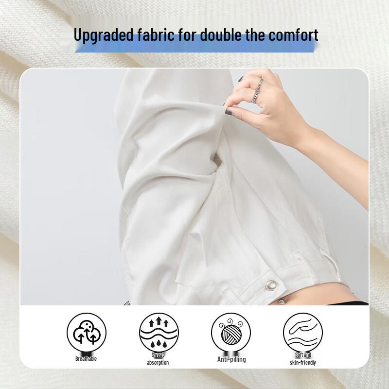 MIIOW Women's 2025 Summer Thin High-Waist White Straight-Leg Jeans