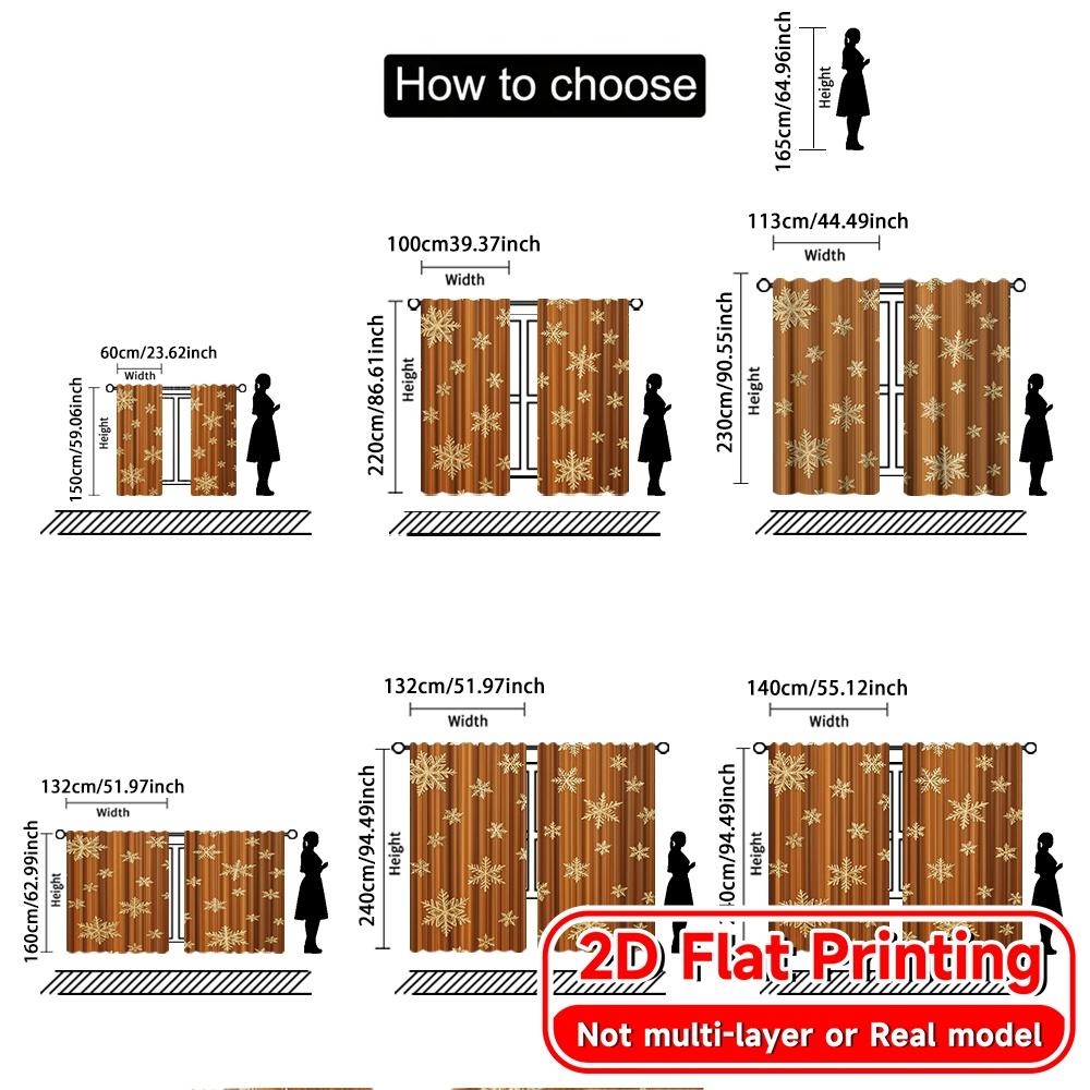 2D Flat Printing  2pcs Golden Flurries Pattern Chic Curtains Versatile Fabric Curtains Holiday Use for Translucent