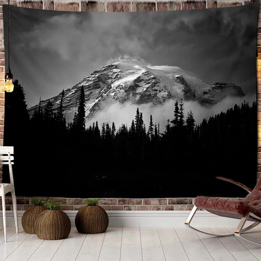 Mountains Psychedelic Tapestry Starry Sky Wall Hanging Star Stars Leaf Village Dorm Decor Blanket 130Cm Woven Personalized