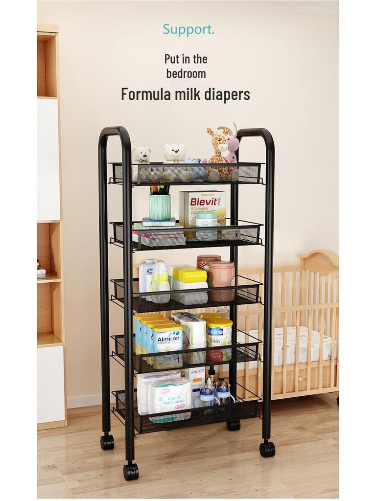 Multi-layer Movable Kitchen and Bathroom Storage Trolley and Vegetable Basket