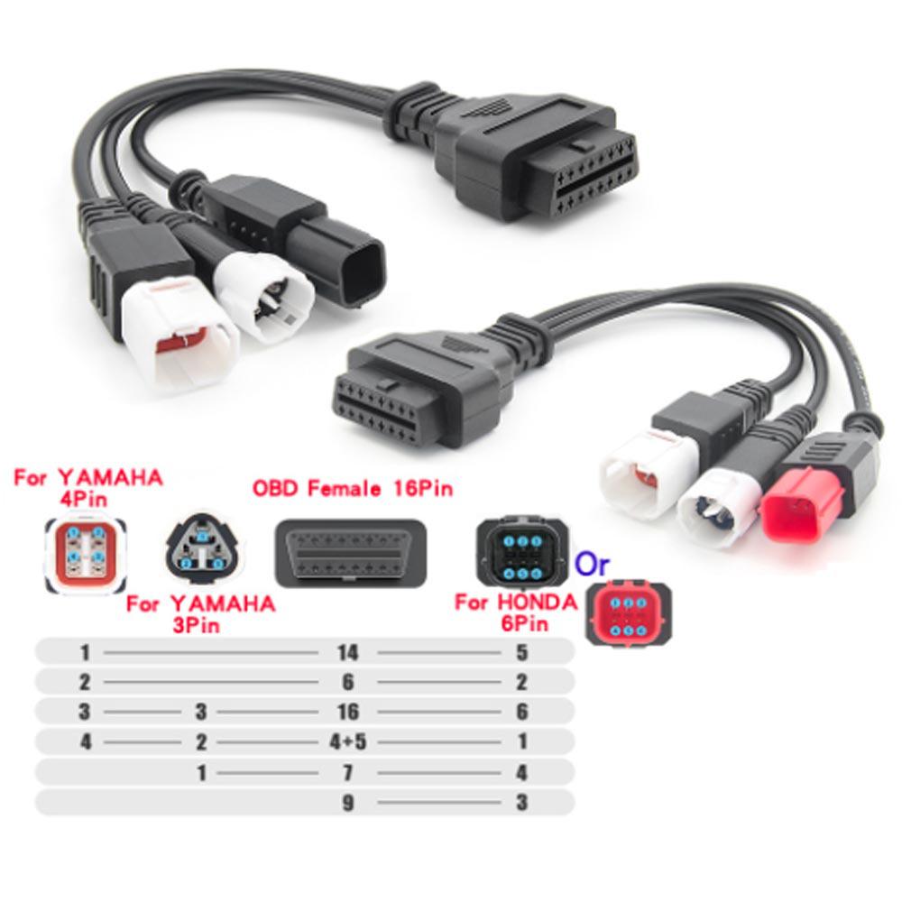 Honda to OBD 16-Pin Adapter Cable for Yamaha 3/4-Pin & 6-Pin Motorcycles