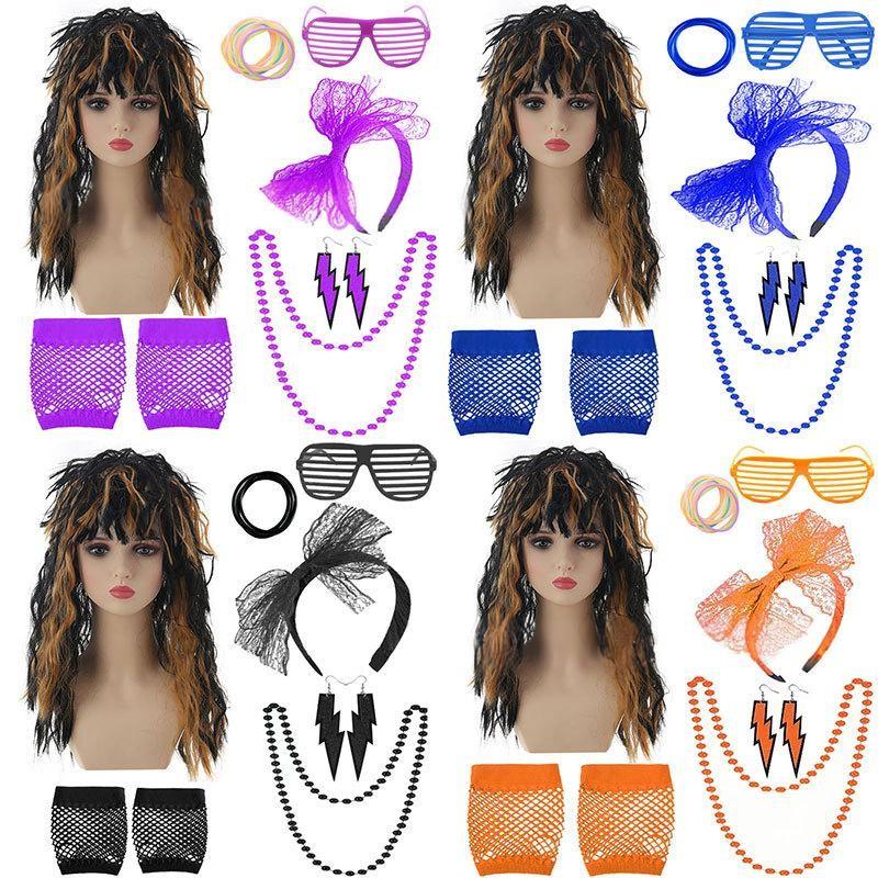 Vibrant Punk Rock Wig Set For Unisex Complete With Colorful Accessories For Nostalgic Style