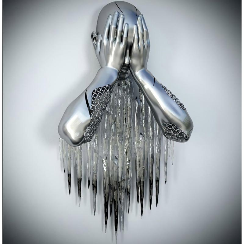 Zlatá kovová figúrka socha objíma umelecký plagát, bytová dekorácia s vysokým rozlíšením, maľba na sprej, bezrámové plátno, maľba na jadro