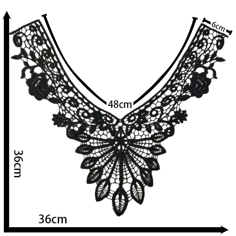 Черный кружевной воротник из молочного шелка с 3D вышитой цветочной брошью